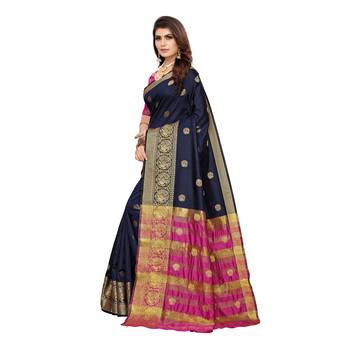 Blue woven cotton silk saree with blouse 2