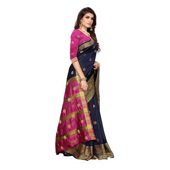 Blue woven cotton silk saree with blouse 3
