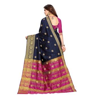 Blue woven cotton silk saree with blouse 4