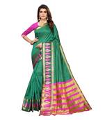 Green woven cotton silk saree with blouse