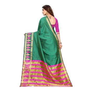 Green woven cotton silk saree with blouse 4