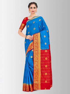 Blue Woven Crepe Saree With Blouse 1