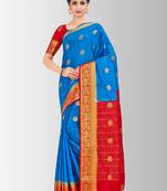 Blue Woven Crepe Saree With Blouse