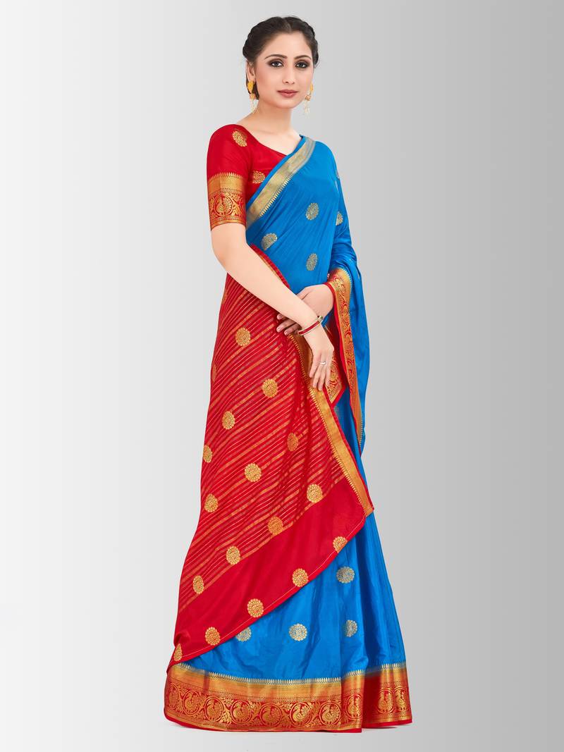 Blue Woven Crepe Saree With Blouse