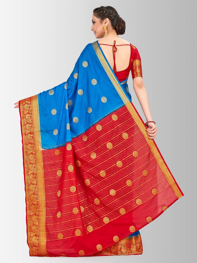 Blue Woven Crepe Saree With Blouse