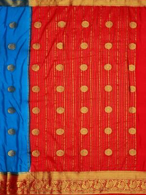 Blue Woven Crepe Saree With Blouse 5