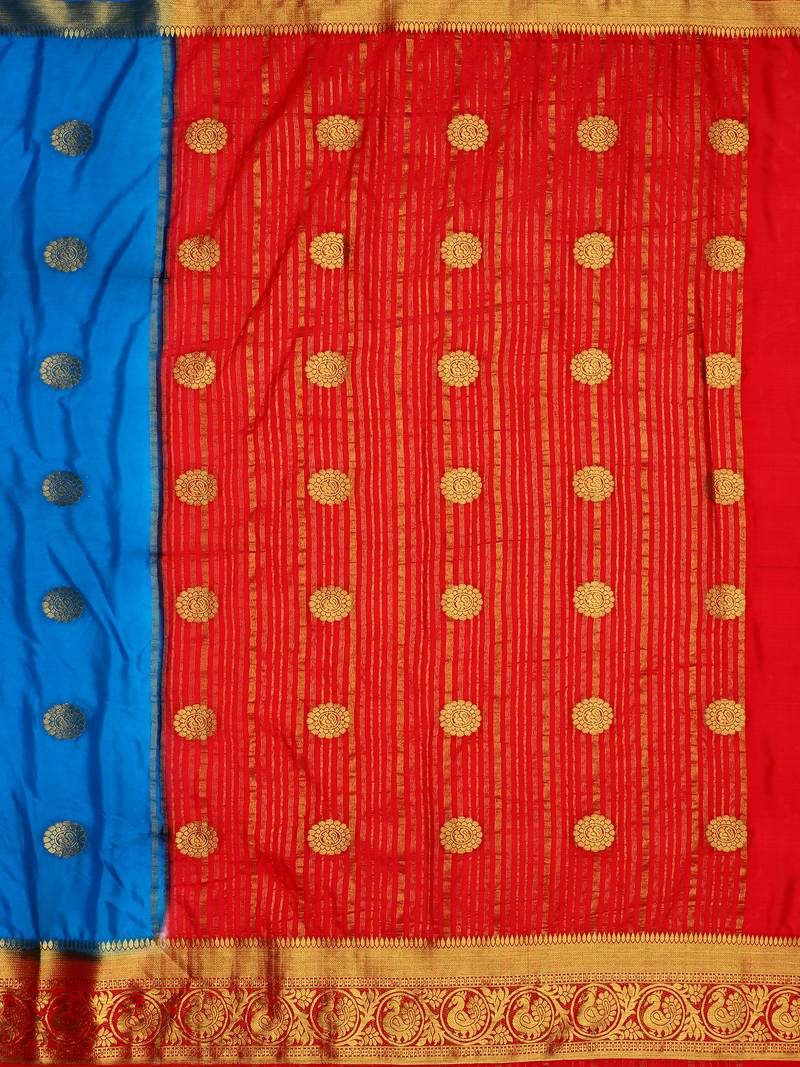 Blue Woven Crepe Saree With Blouse