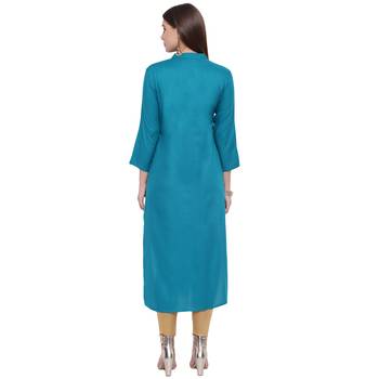 Turquoise printed rayon kurtas-and-kurtis 2