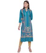 Turquoise printed rayon kurtas-and-kurtis