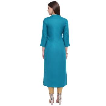 Turquoise printed rayon kurtas-and-kurtis 2