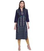 Blue printed rayon kurtas-and-kurtis