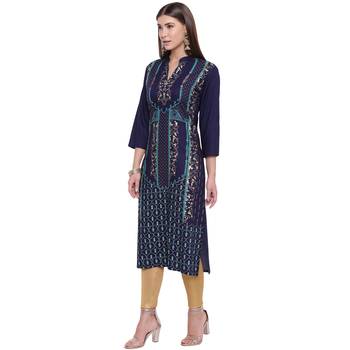Blue printed rayon kurtas-and-kurtis 4