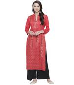 Red printed rayon kurtas-and-kurtis
