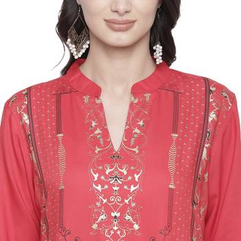 Red printed rayon kurtas-and-kurtis 5