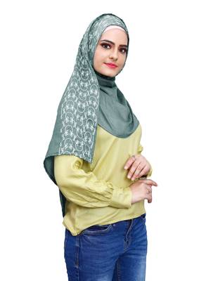 Justkartit Women Soft Cotton Embroidery Scarf Hijab Dupatta (Turquoise) 1