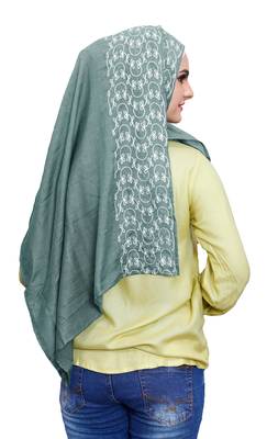 Justkartit Women Soft Cotton Embroidery Scarf Hijab Dupatta (Turquoise) 2