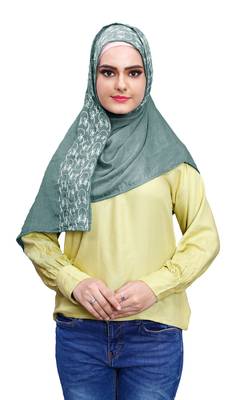 Justkartit Women Soft Cotton Embroidery Scarf Hijab Dupatta (Turquoise) 5