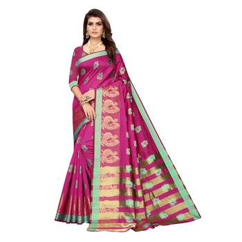 Pink woven cotton silk saree with blouse 1