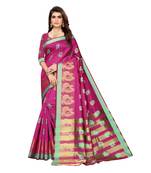 Pink woven cotton silk saree with blouse