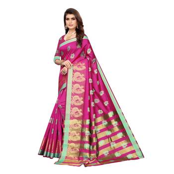 Pink woven cotton silk saree with blouse 2