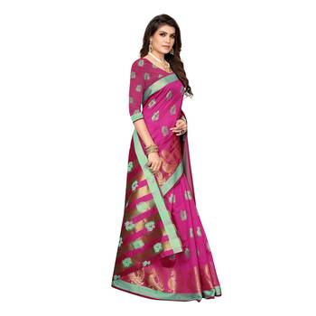 Pink woven cotton silk saree with blouse 3