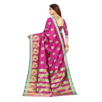 Pink woven cotton silk saree with blouse 4