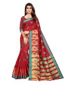 Red woven cotton silk saree with blouse