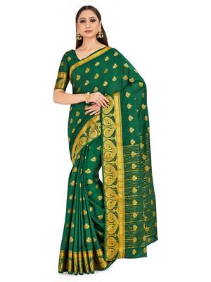 Green Woven Crepe Saree With Blouse 1