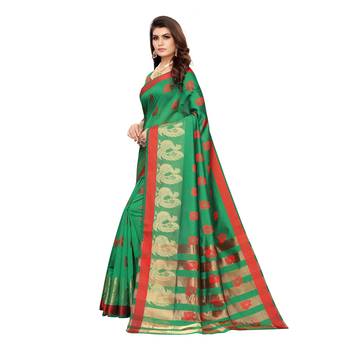 Green woven cotton silk saree with blouse 2