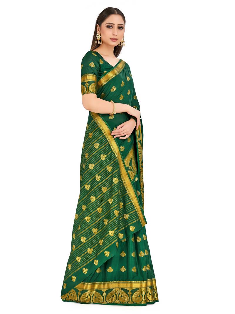 Green Woven Crepe Saree With Blouse