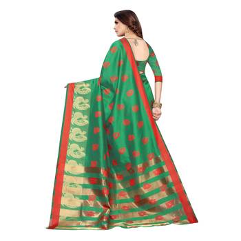 Green woven cotton silk saree with blouse 4