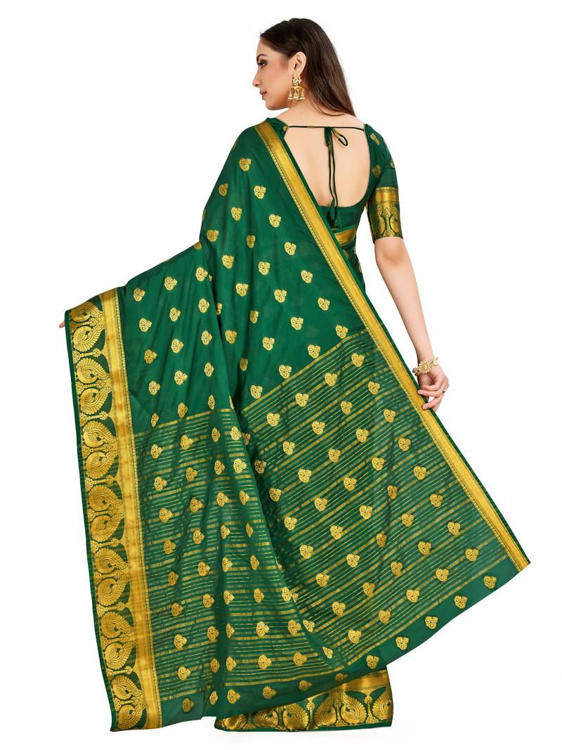 Green Woven Crepe Saree With Blouse