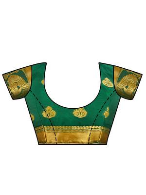 Green Woven Crepe Saree With Blouse 4
