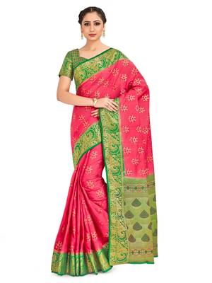 Pink Woven Art Silk Saree With Blouse 1