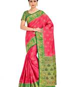 Pink Woven Art Silk Saree With Blouse