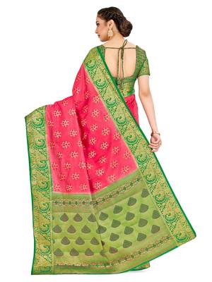 Pink Woven Art Silk Saree With Blouse 3