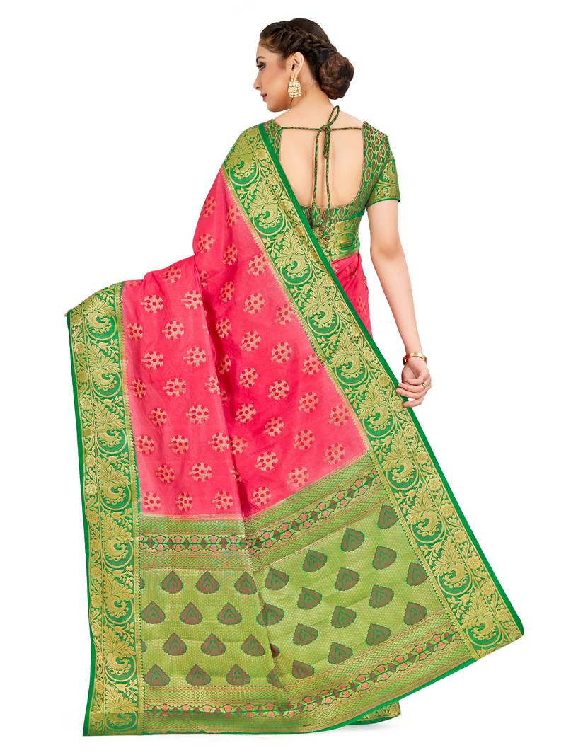 Pink Woven Art Silk Saree With Blouse