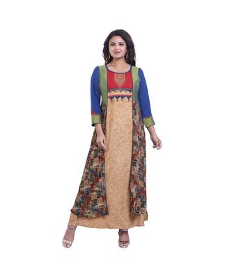 Beige Embroidered Long Kurta For Women 1