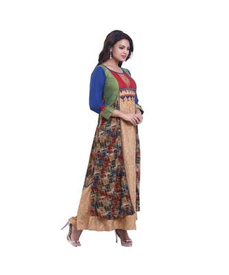 Beige Embroidered Long Kurta For Women 2
