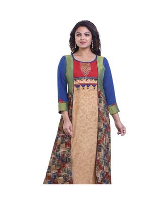 Beige Embroidered Long Kurta For Women 5