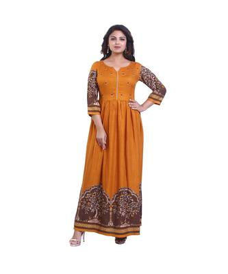 Gold Printed Long Anarkali  For Women 1