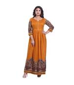 Gold Printed Long Anarkali  For Women