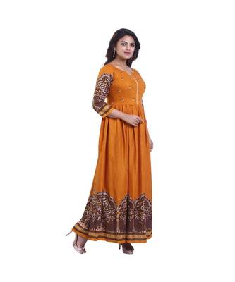 Gold Printed Long Anarkali  For Women 2