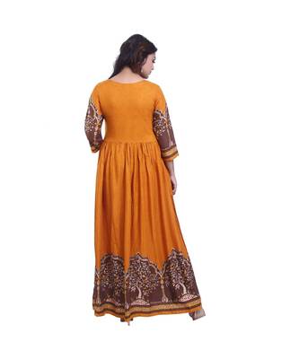Gold Printed Long Anarkali  For Women 4