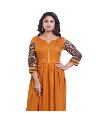 Gold Printed Long Anarkali  For Women 5