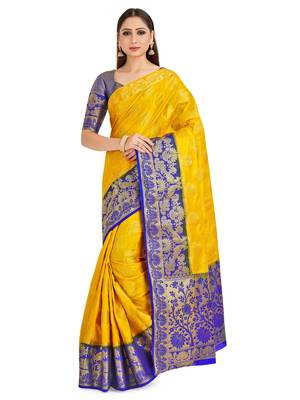 Mustard Woven Art Silk Saree With Blouse 1