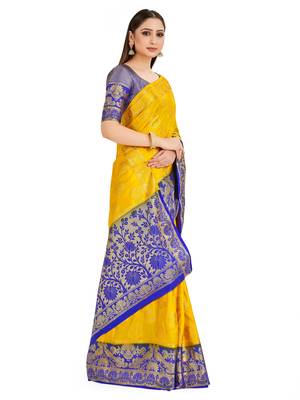 Mustard Woven Art Silk Saree With Blouse 2