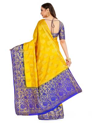 Mustard Woven Art Silk Saree With Blouse 3