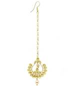 Chand Bali Shaped Maang Tikka Decorated Kundan & Pearl Drops
