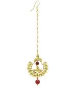 Chand Bali Shaped Maang Tikka Decorated Kundan & Pearl Drops